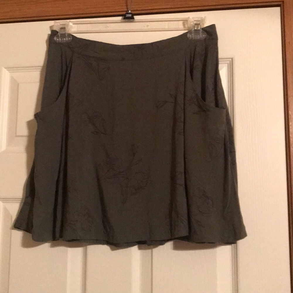 Olive Green floral Skater Skirt